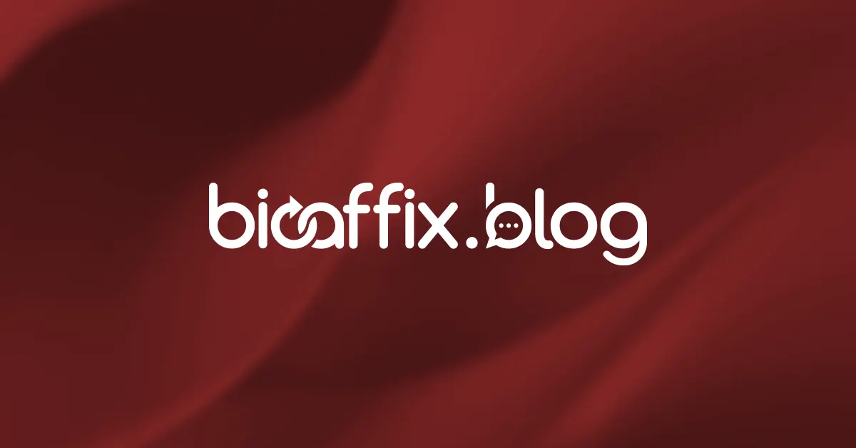Kırmızı zemin üzerinde Blog Bioaffix logosu
